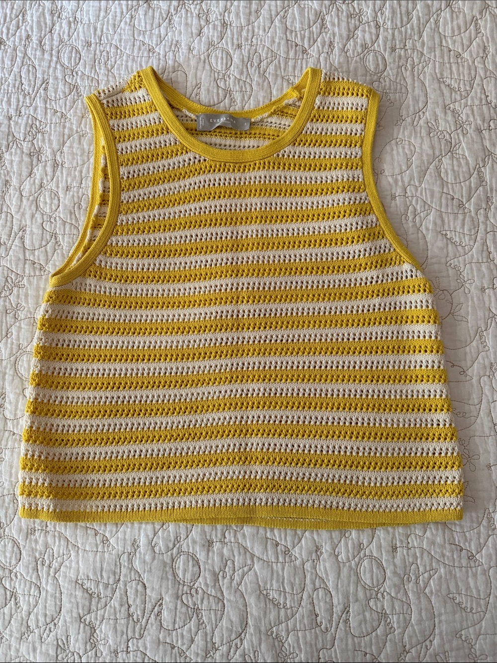 Everlane Sleeveless Sweater Vest Yellow & Cream Striped Crochet